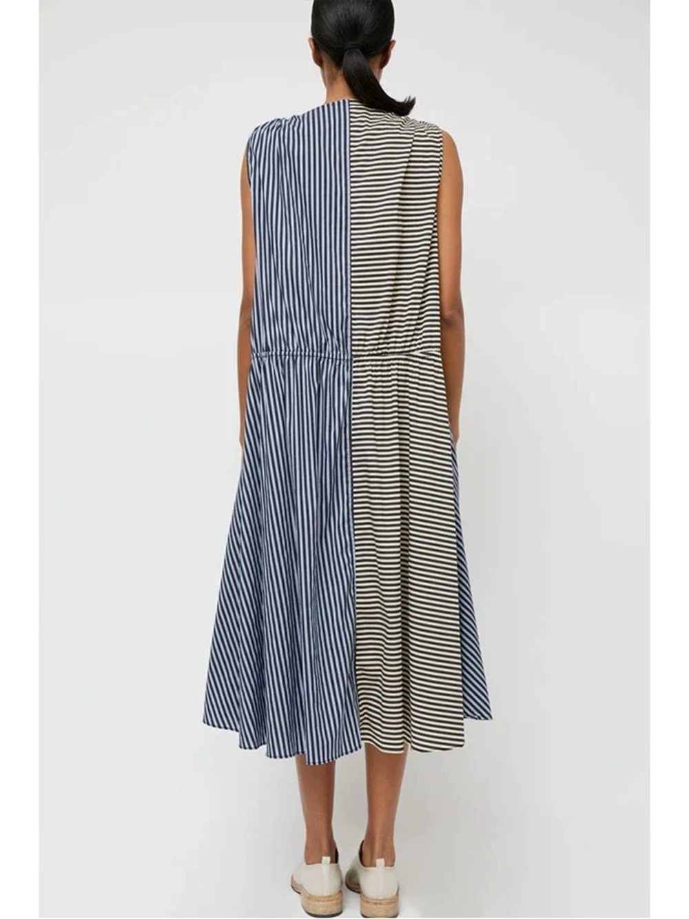 NO.6 Leigh Midi Dress - Stripe Combo Blue Black White Causal Cotton, S - Picture 2 of 10